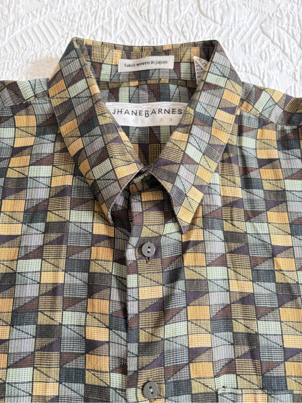 VTG Jhane Barnes men’s button down shirt collar woven in Japan cotton artsy XL